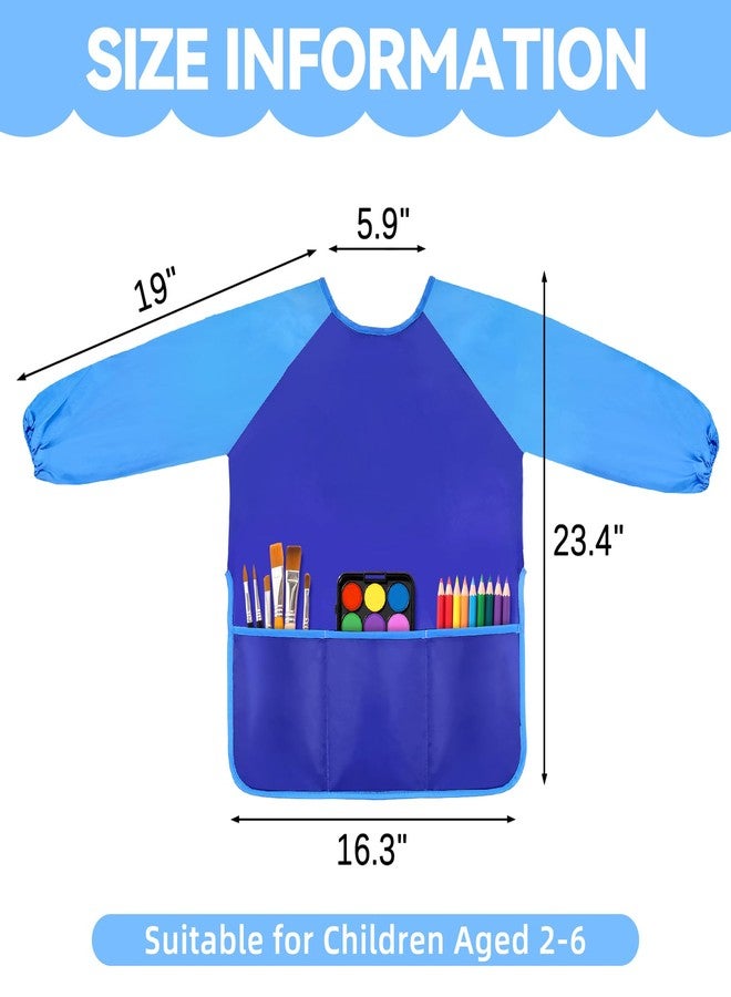 DaiUni Art Smock for Kids, Toddler Paint Smock, Kids Painting Apron, Waterproof Children Artist Craft Apron With Long Sleeve and 3 Pockets for Age 2-6 (Blue) - Image 2
